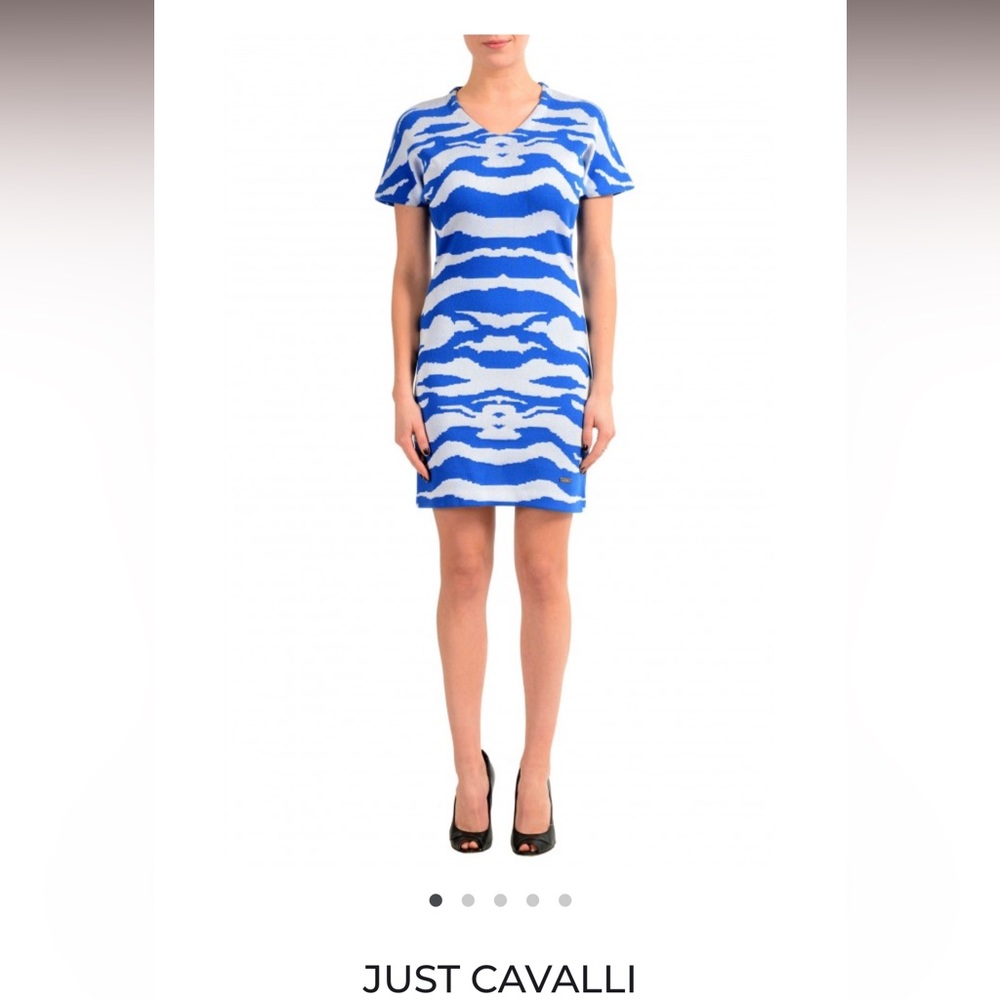 JUST CAVALLI  Multi-Color Short Sleeve V-Neck Women's Sheath Dress